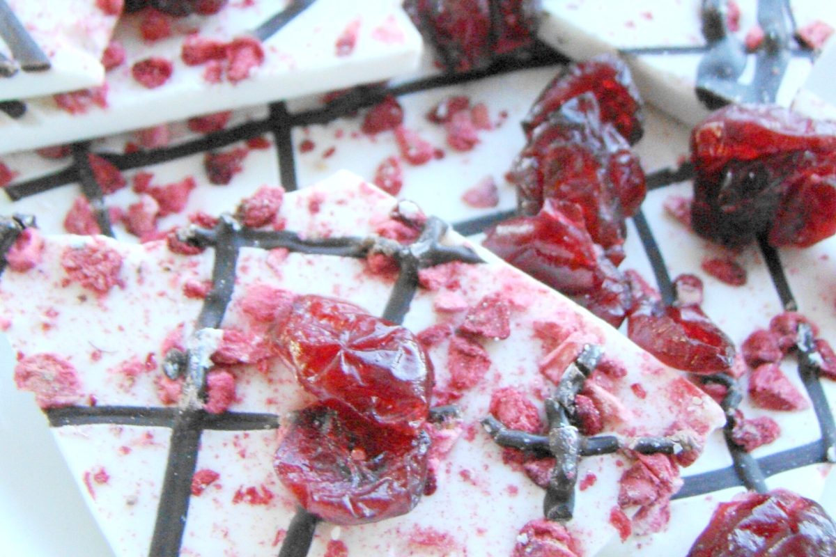 White chocolate bark with dried cranberry pieces
